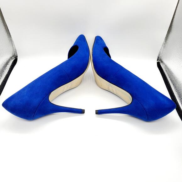Aldo Nydaudia Cobalt Blue Suede Asymmetrical Cut Pointed Toe Pumps Heels Sz 8.5 - Picture 3 of 10
